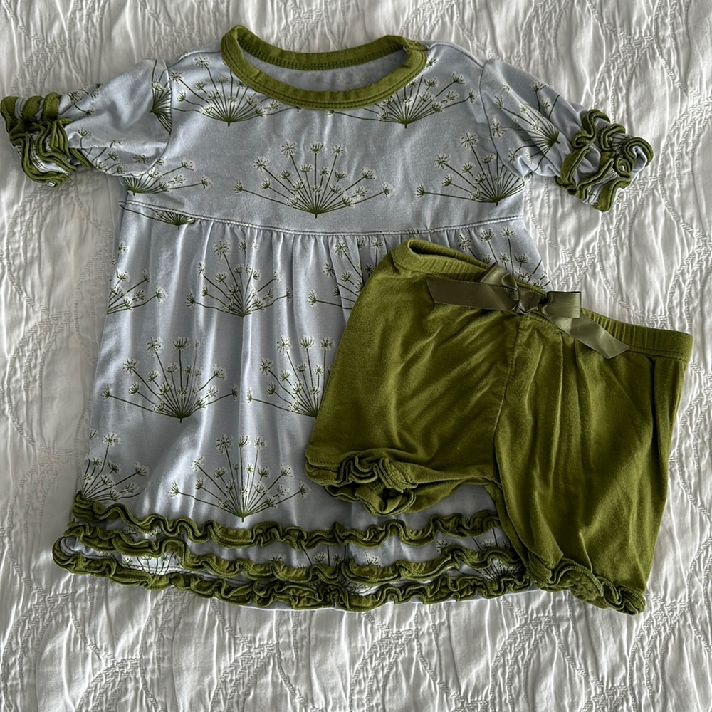 Kickee Pants Blue and Green Floral Dress and Shorts 18-24M.